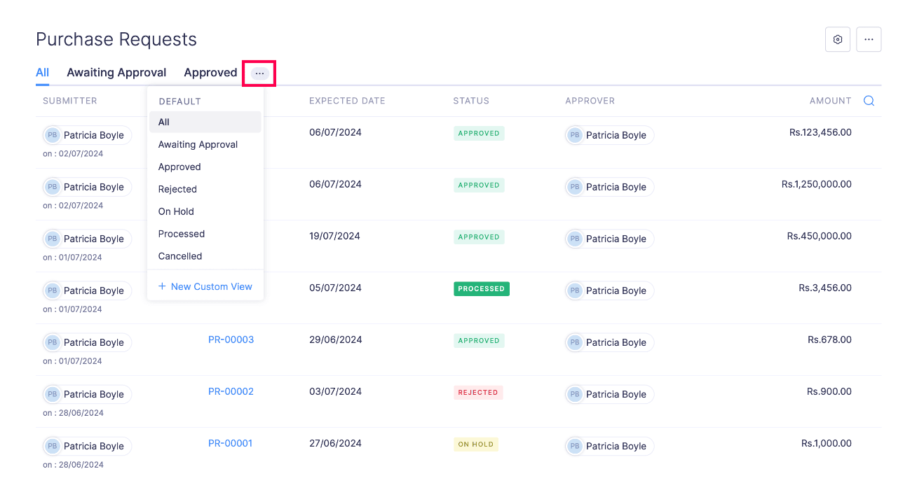 Filter Purchase Requests