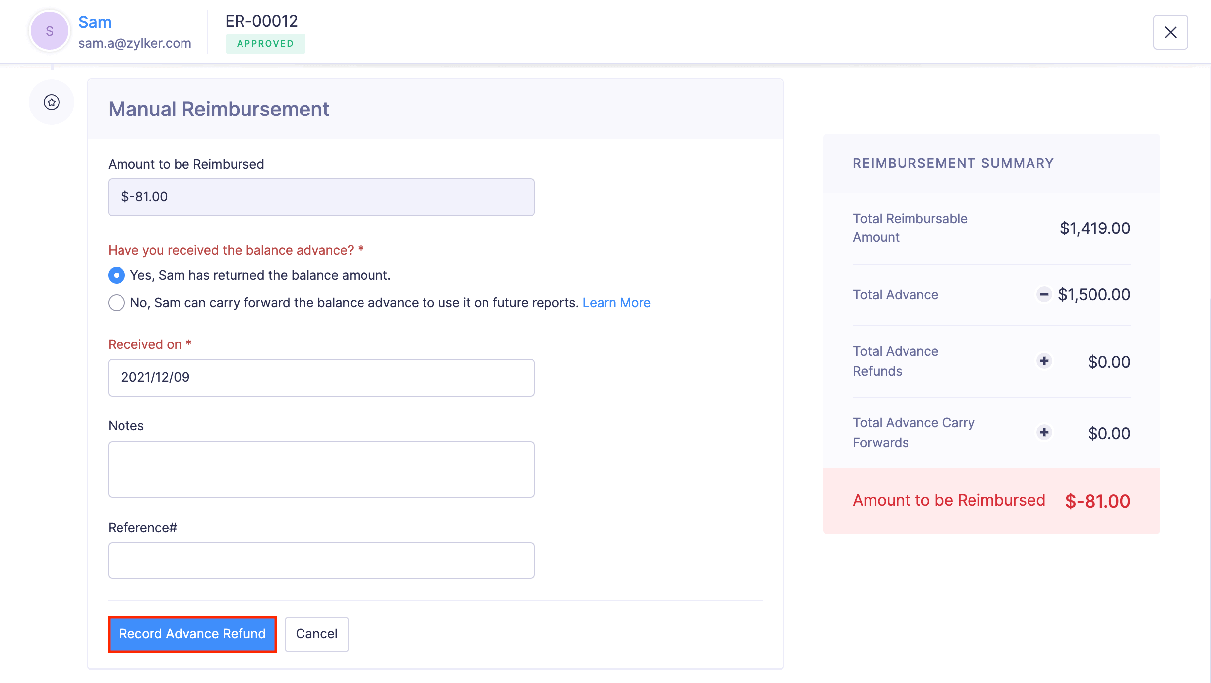 Record Reimbursements