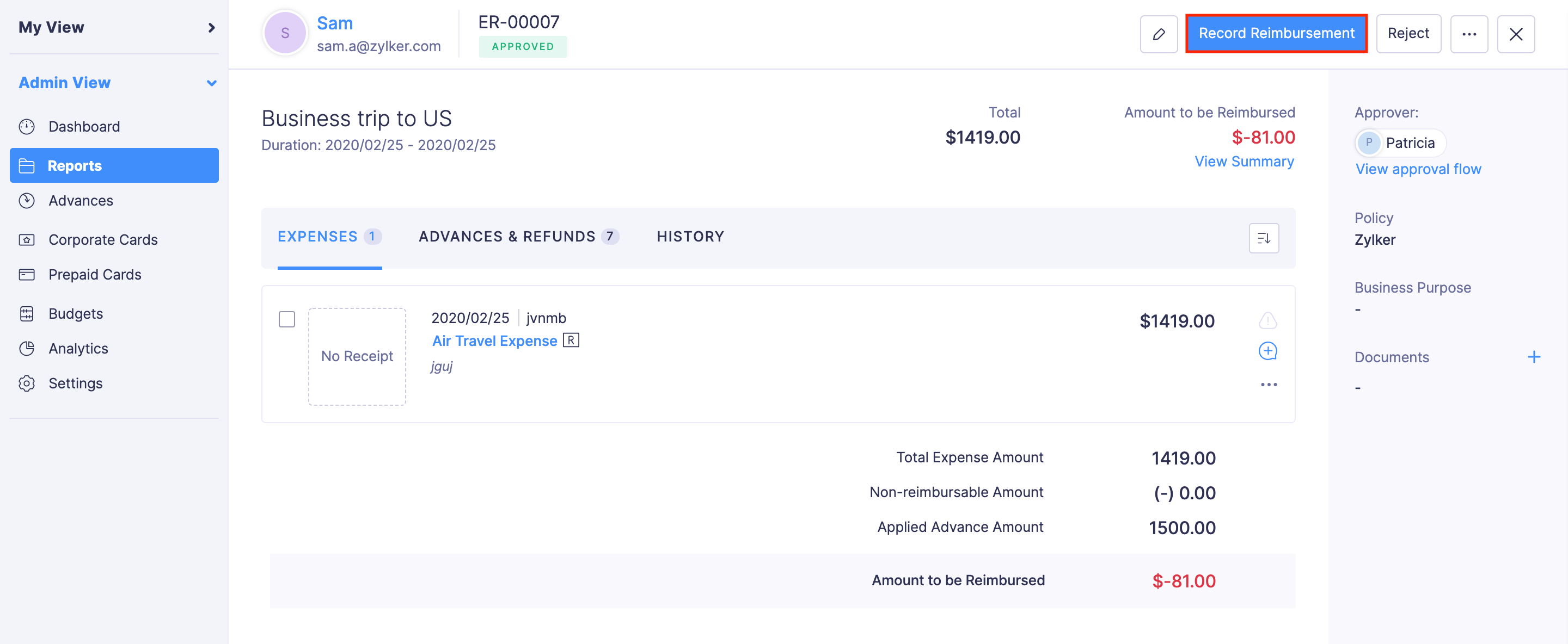 Record Reimbursements