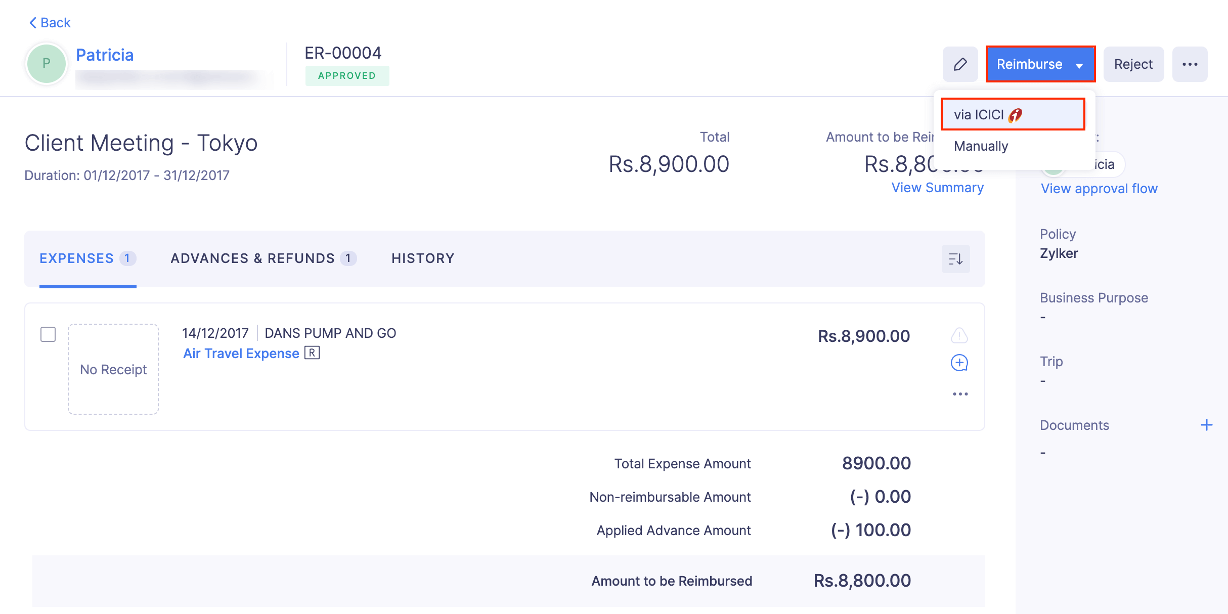 Reimburse Your Employees from Zoho Expense