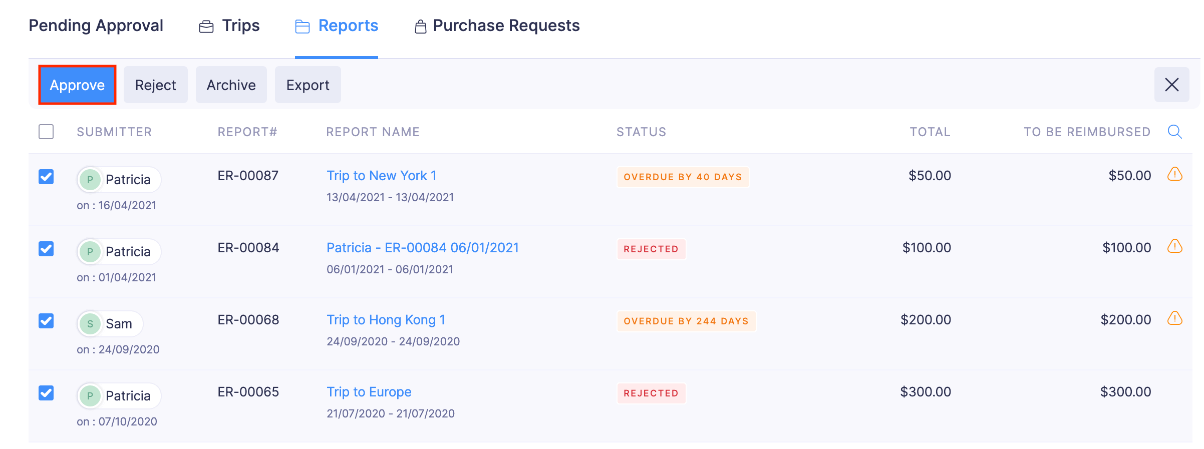 Approve Reports in Bulk