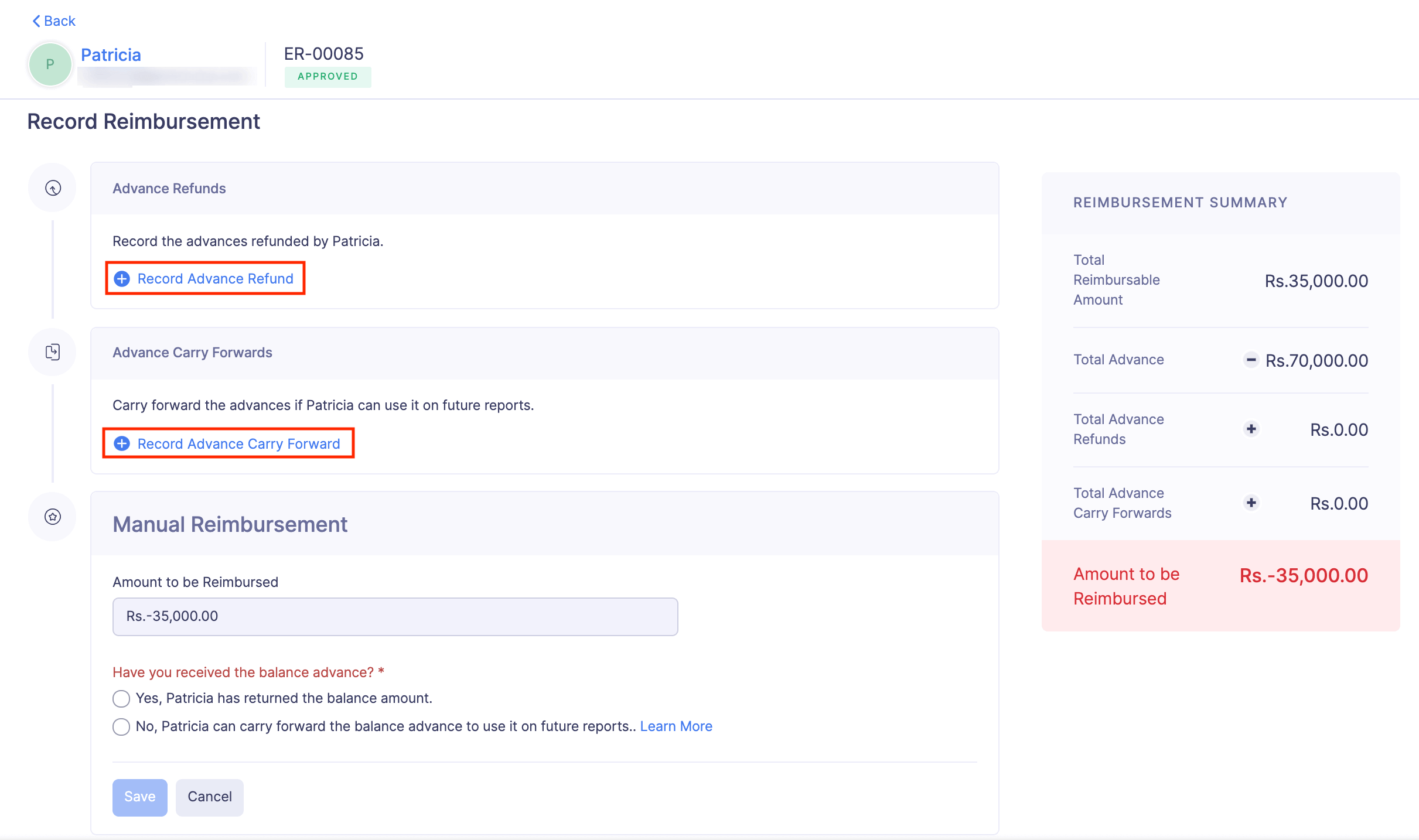 Record Refund or Carry Forward