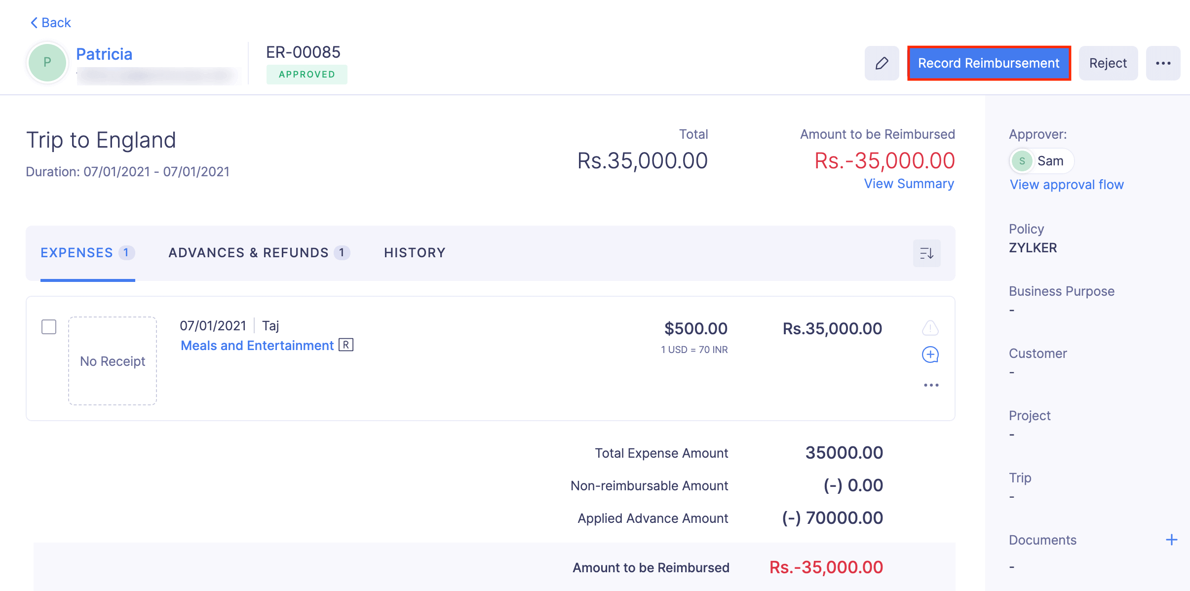Record Refund or Carry Forward