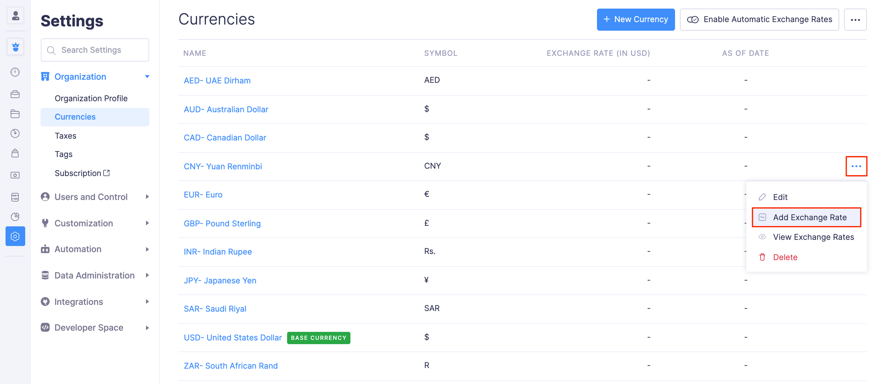 Add an Exchange Rate