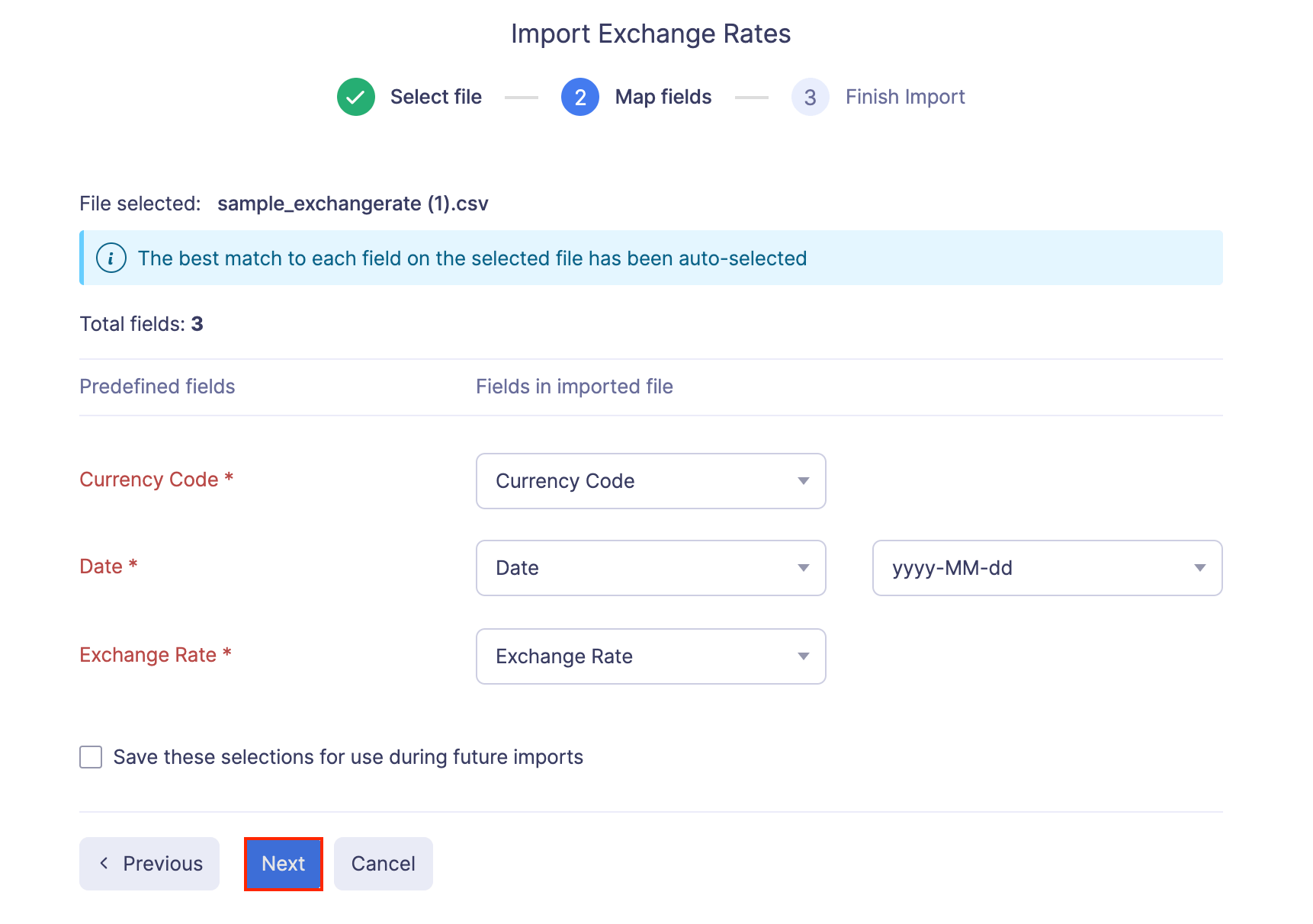 Import Exchange Rates