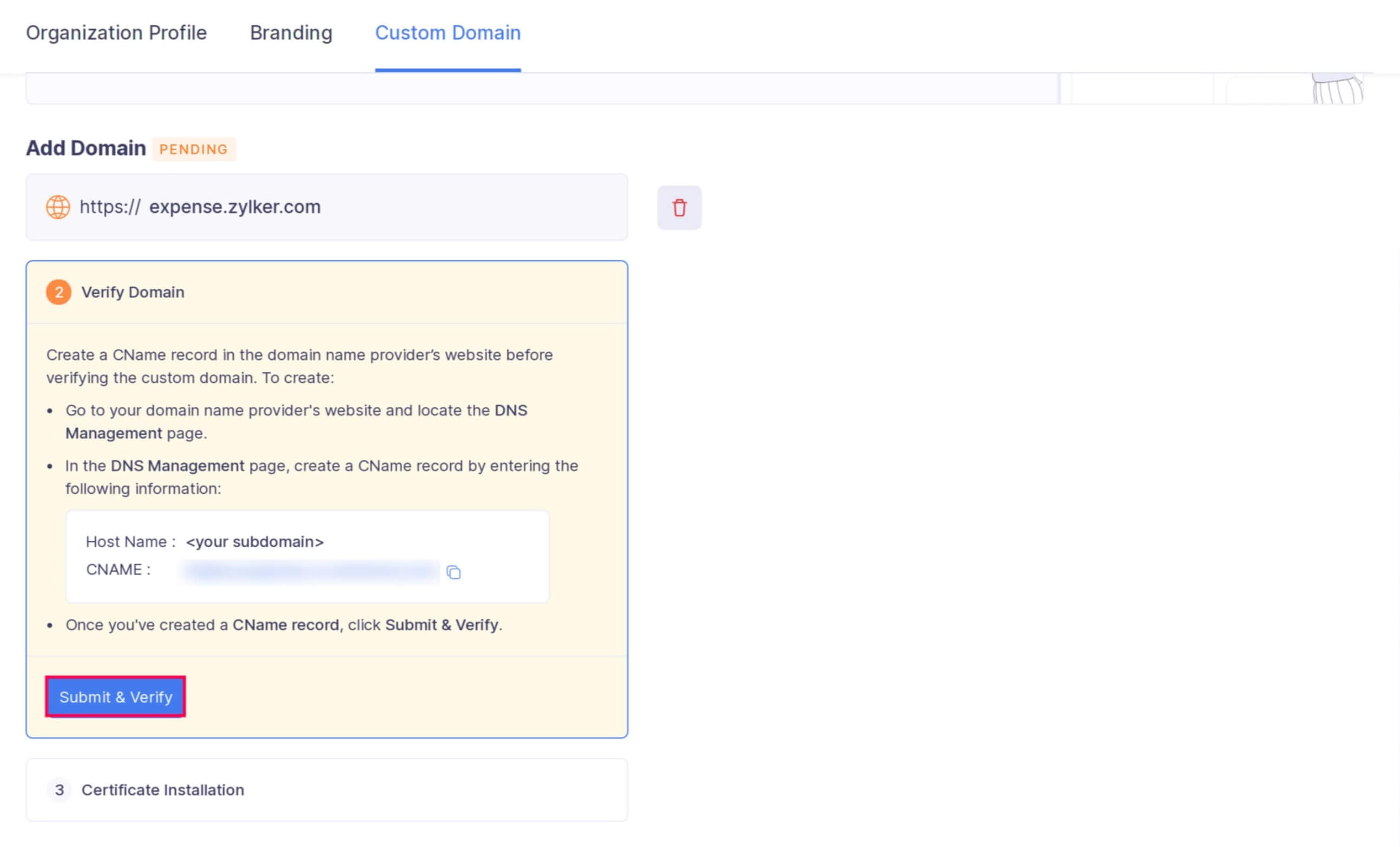 Click Submit and Verify