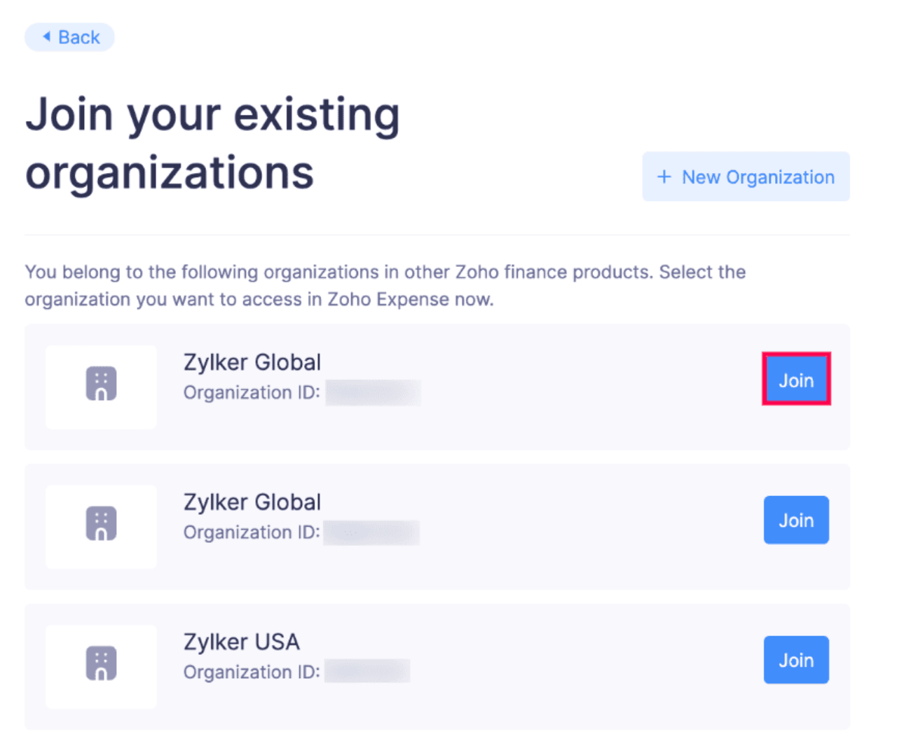 Join Existing Organization