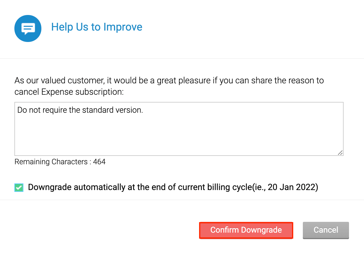 Downgrade Your Subscription