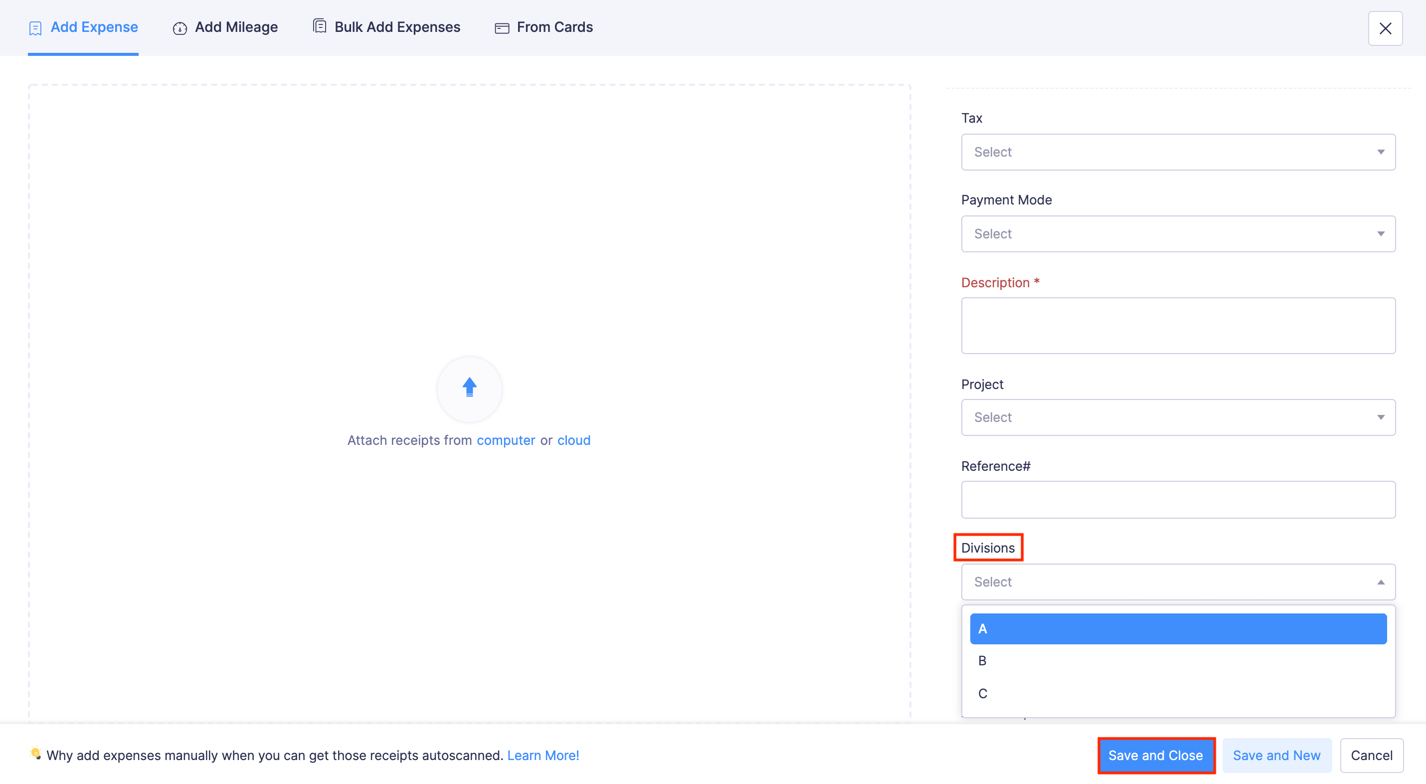 Associating Tags to Expenses