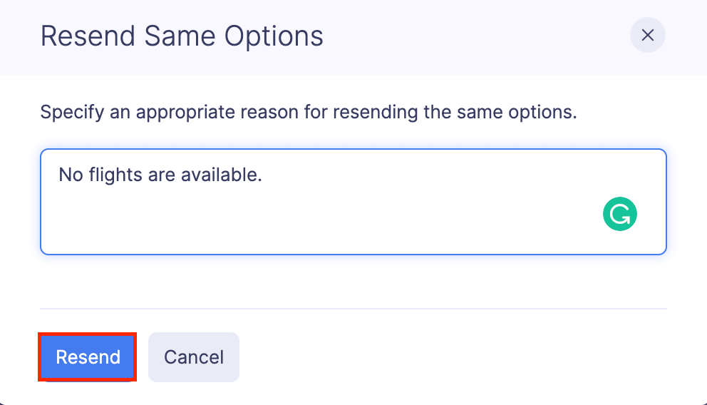 Resend Same Options