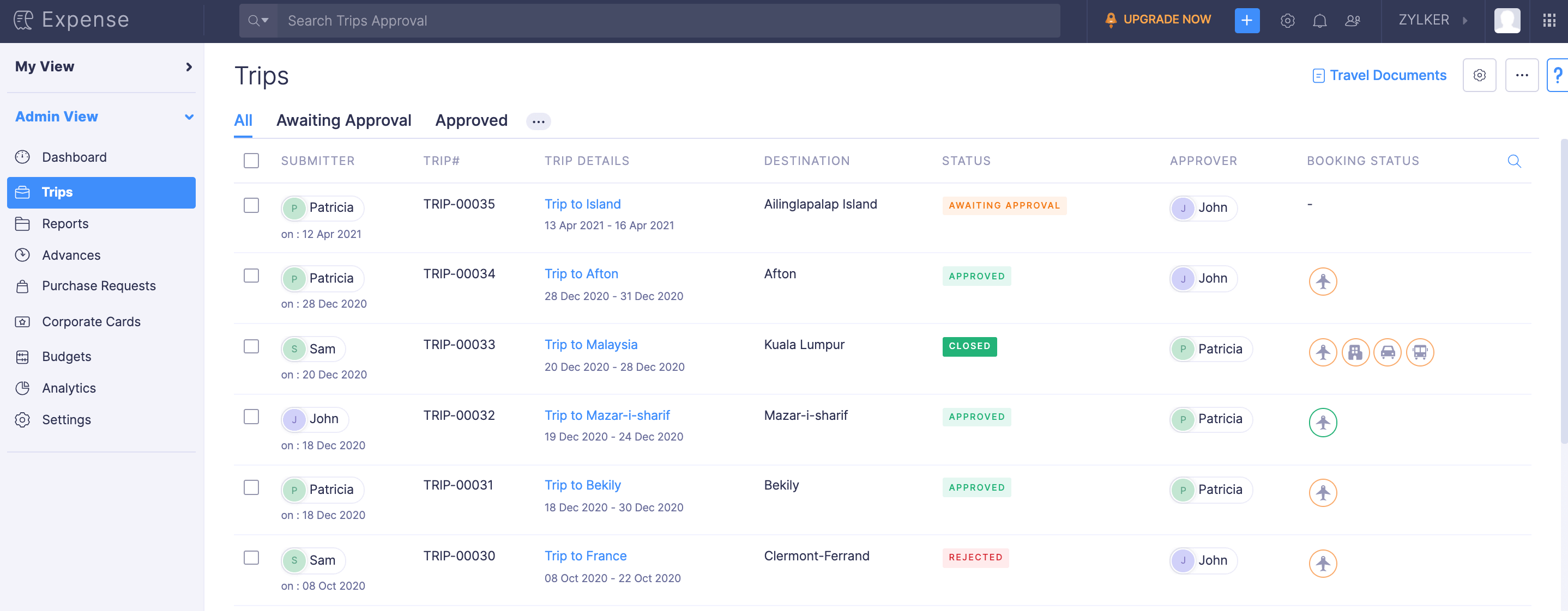 View All Users' Trips