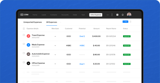 Zoho Expense Zoho CRM Integration dashboard