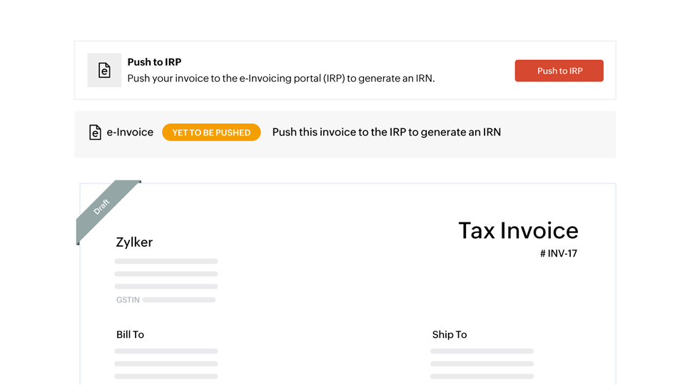 Send invoices to the IRP in a single click - e-invoicing compliant software | Zoho Books