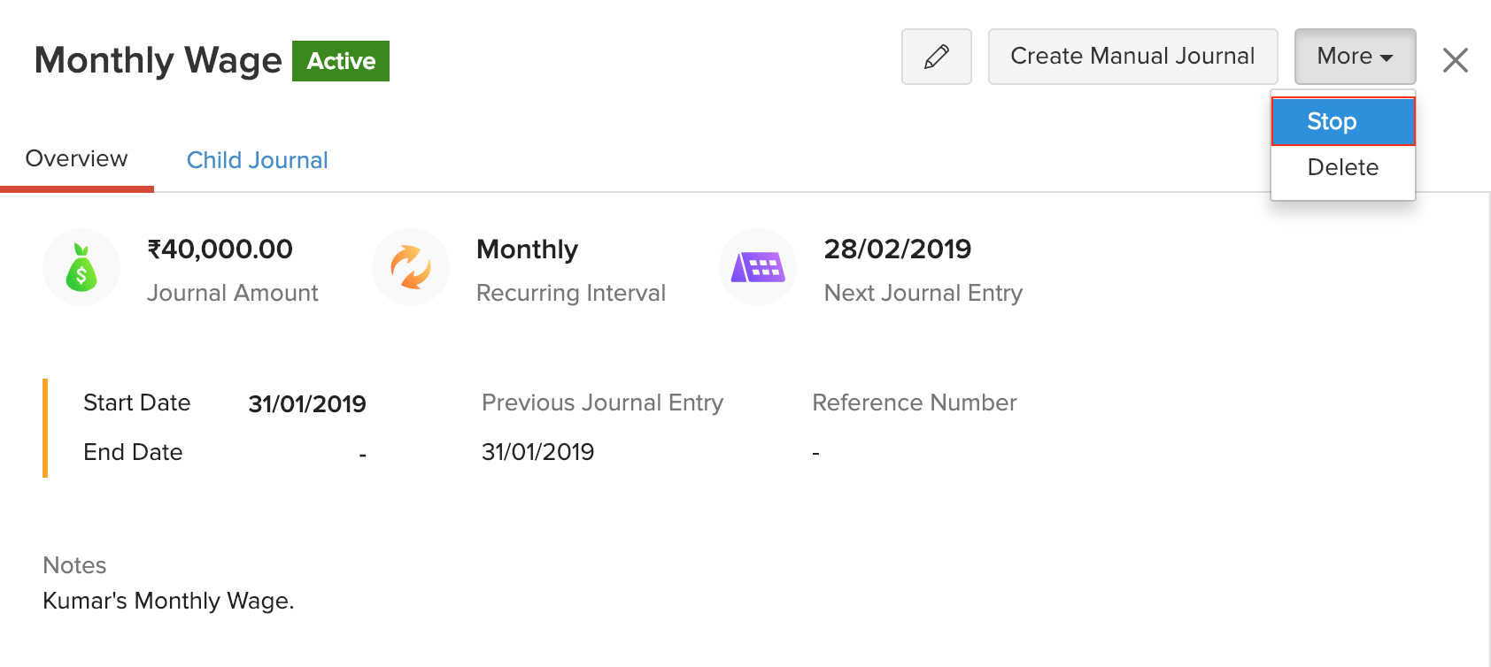 Stop Recurring Journals