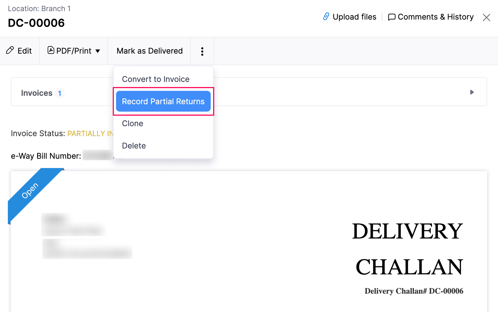 Record Partial Return