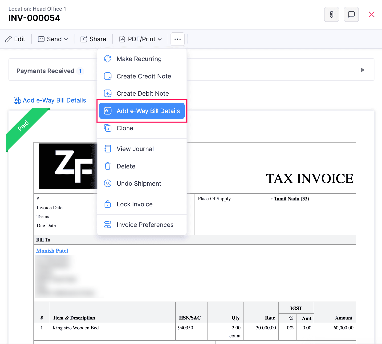 Add e-Way Bill Details