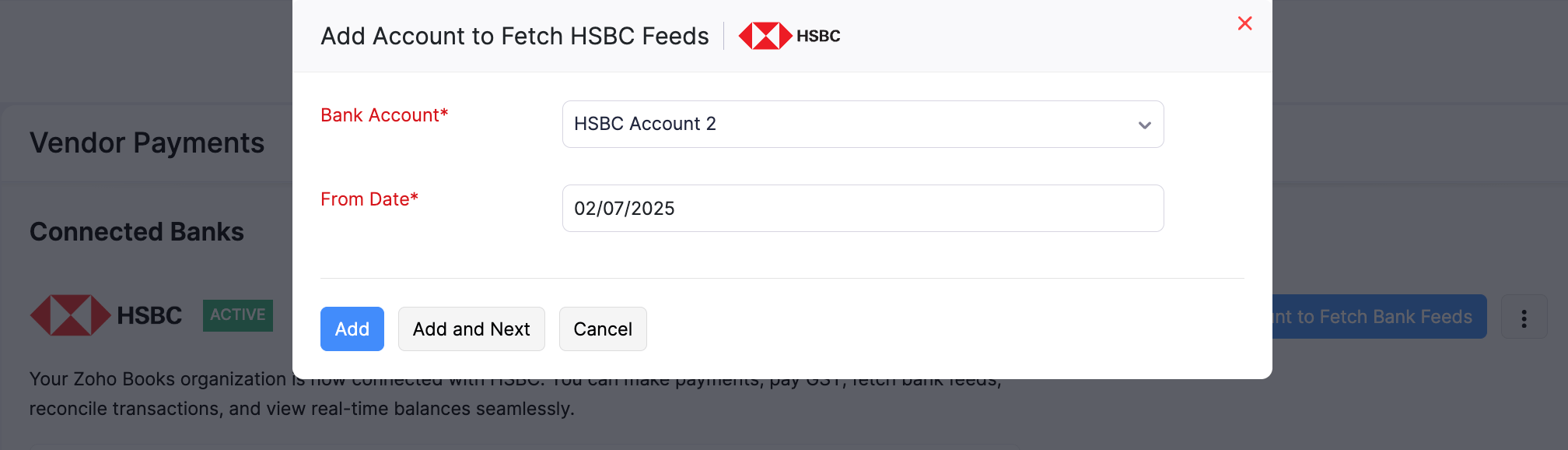 Add bank account details