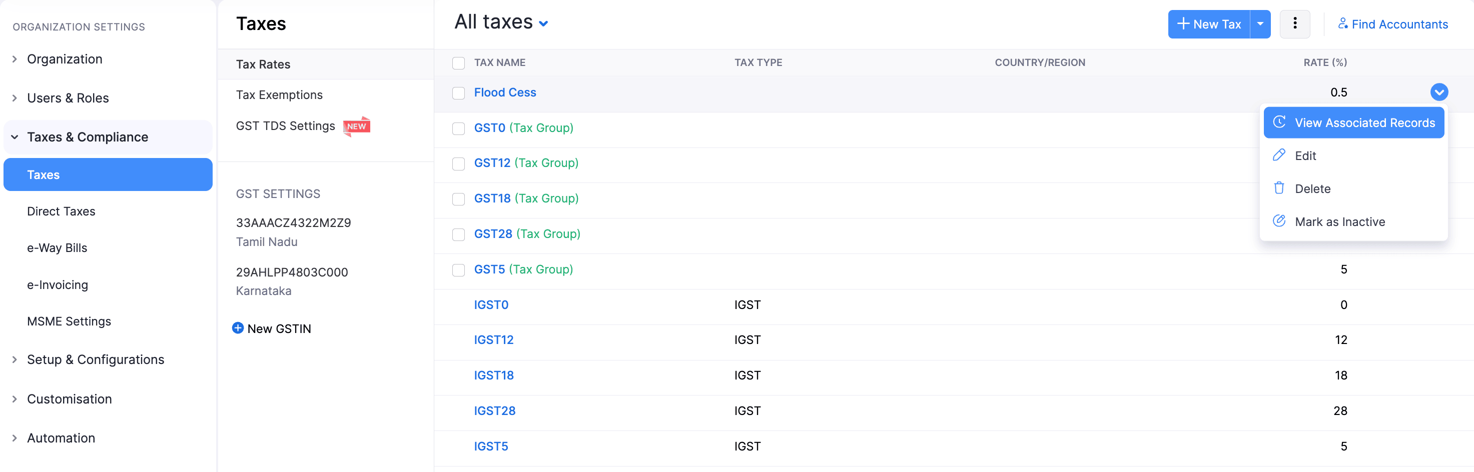 View Records Associated With a Tax Rate