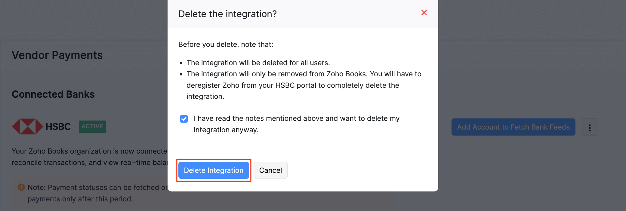 Deleting HSBC Integration