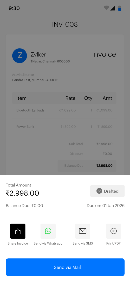Send invoice PDFs with Zoho Invoice
