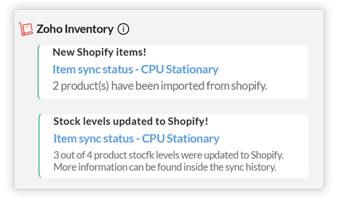 Items Sync notification in Zoho Cliq