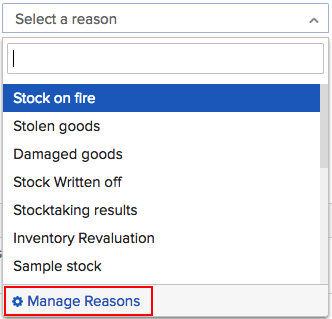 Manage reasons menu