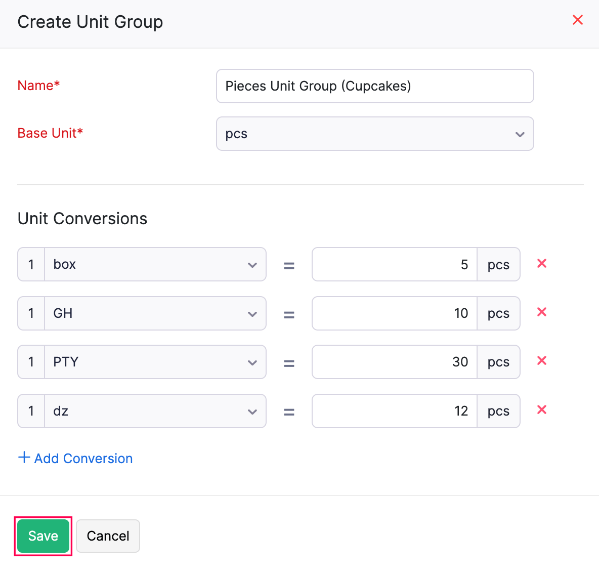 Create Unit Group