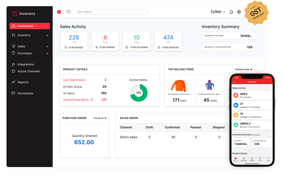 Dashboard - Inventory management | Zoho Inventory