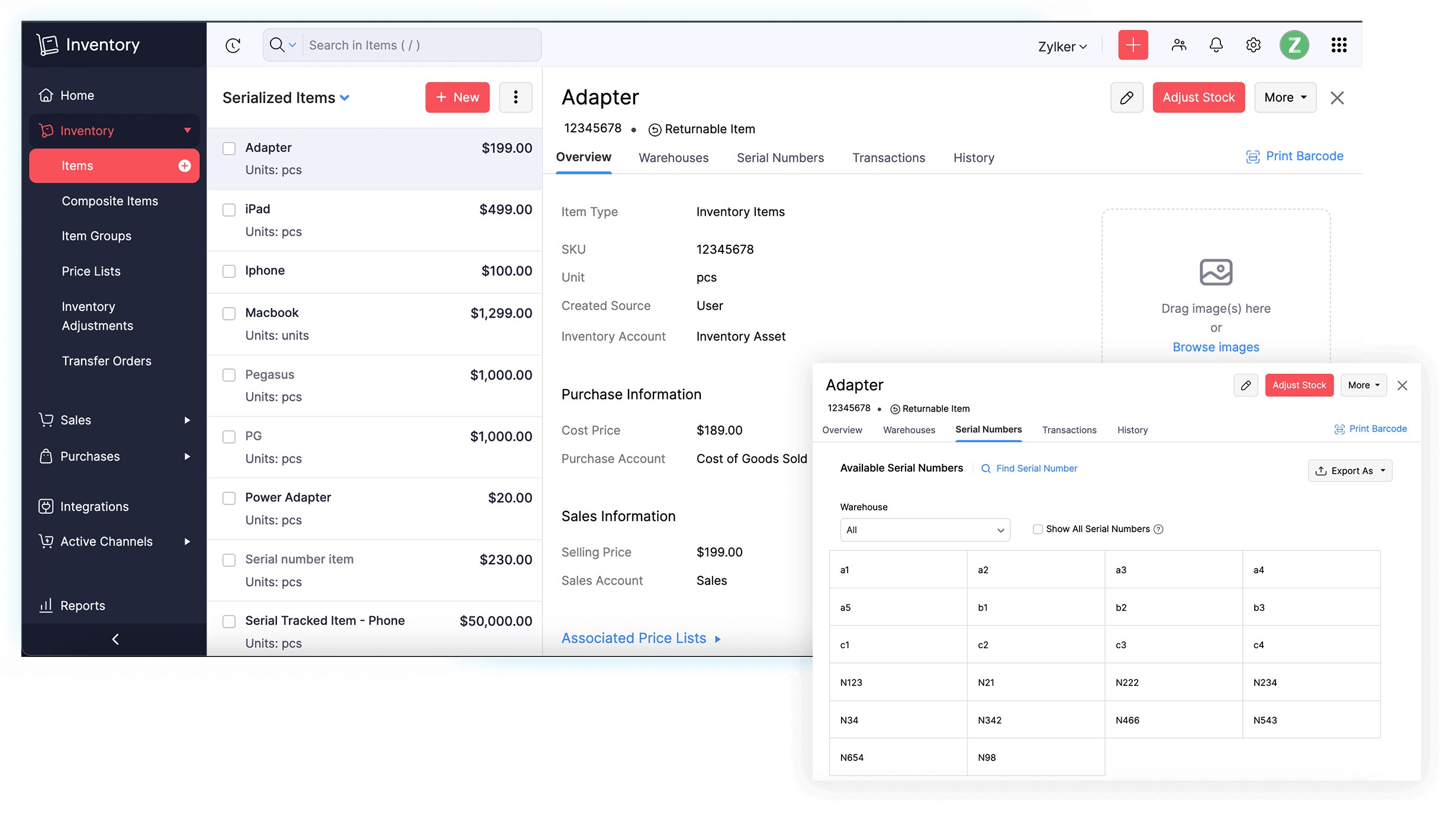 Serial number tracking - Inventory tracking system | Zoho Inventory