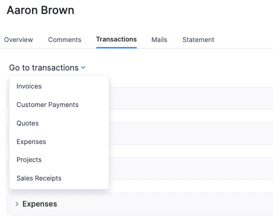Go to Transactions dropdown