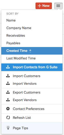 Import Contacts G Suite Menu