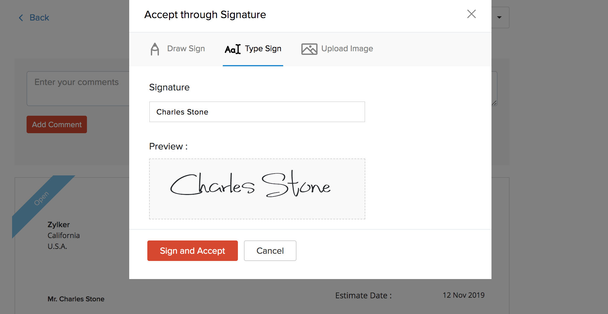 Customer signature in Customer Portal