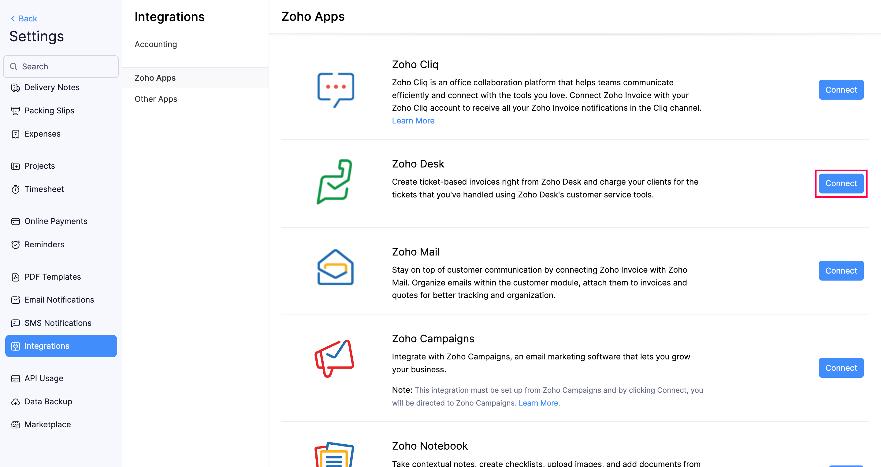 Connect to Zoho Desk