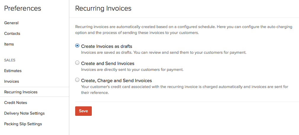 Recurring Invoice settings