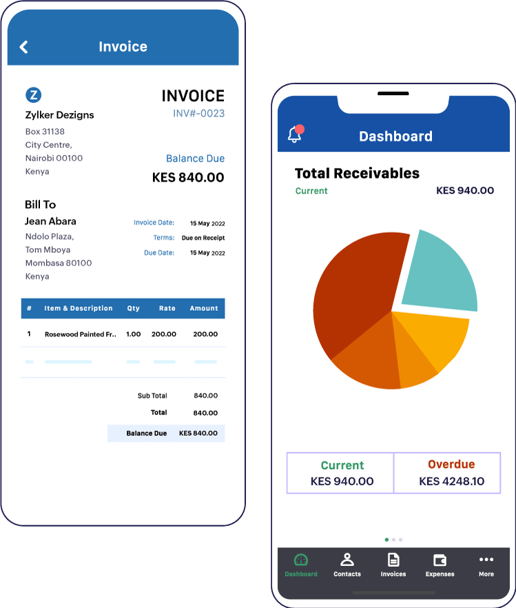 Create invoices and get real-time updates directly from Zoho Invoice mobile app