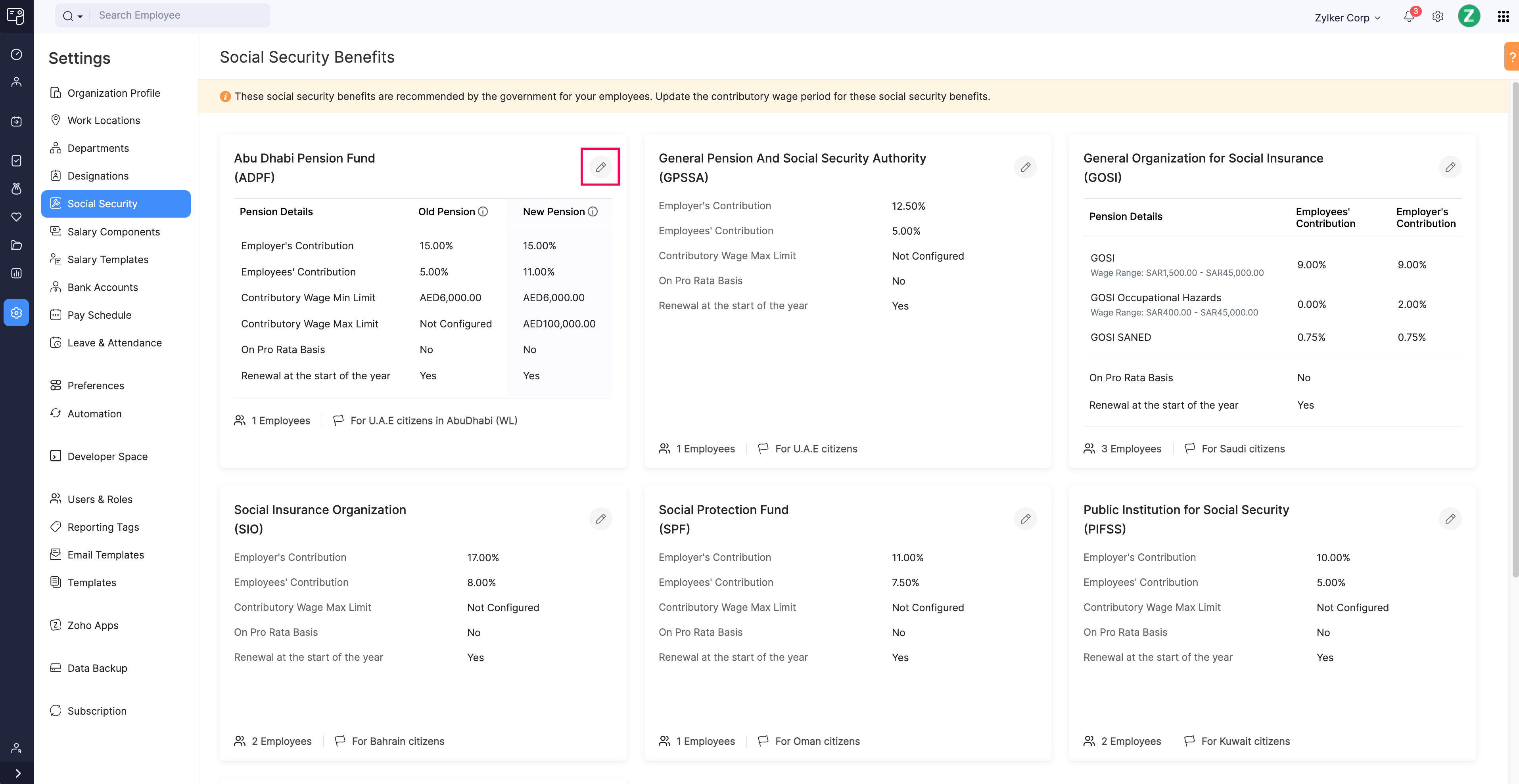 Abu Dhabi Pension Fund (ADPF) in Zoho Payroll