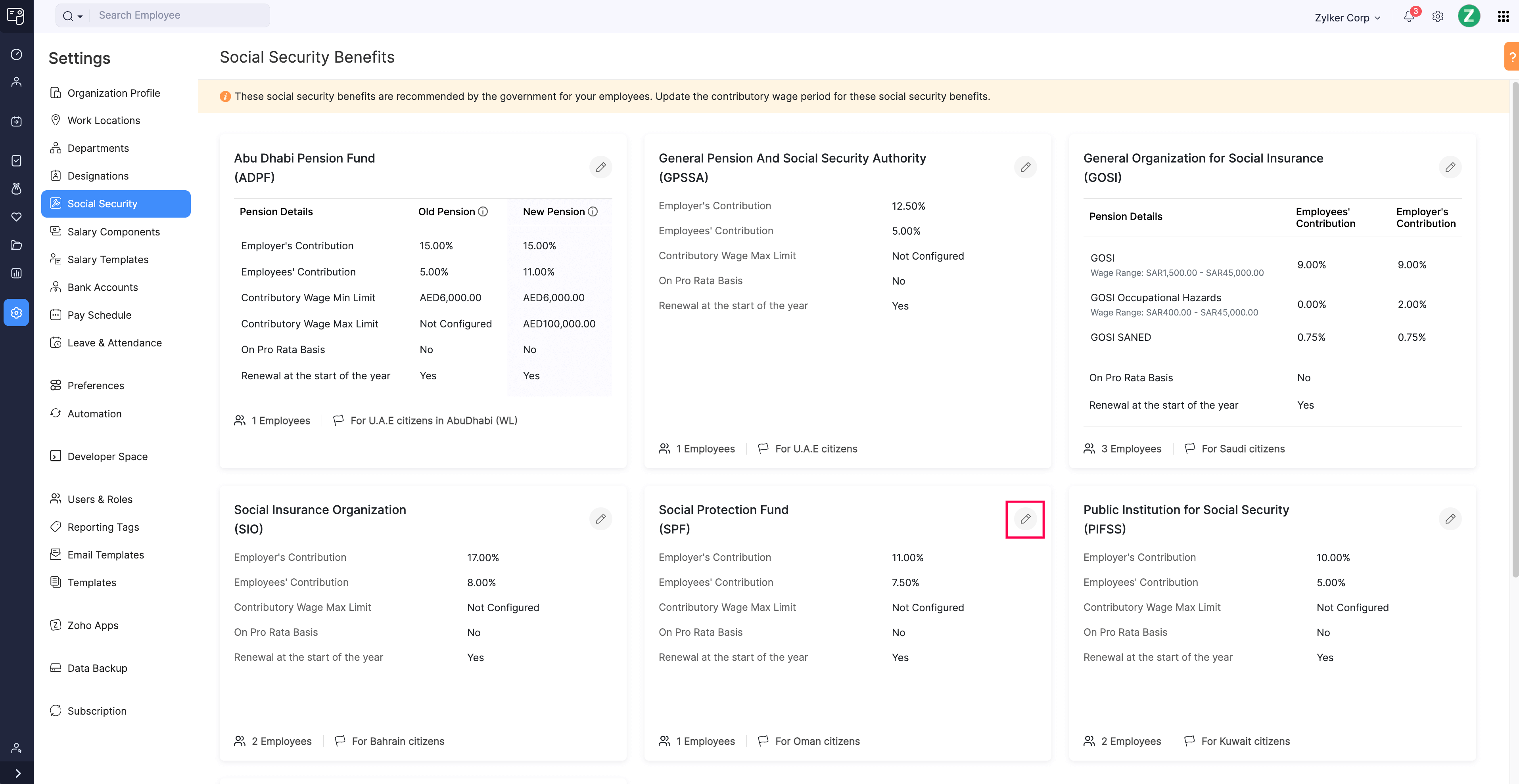 Social Protection Fund (SPF) in Zoho Payroll