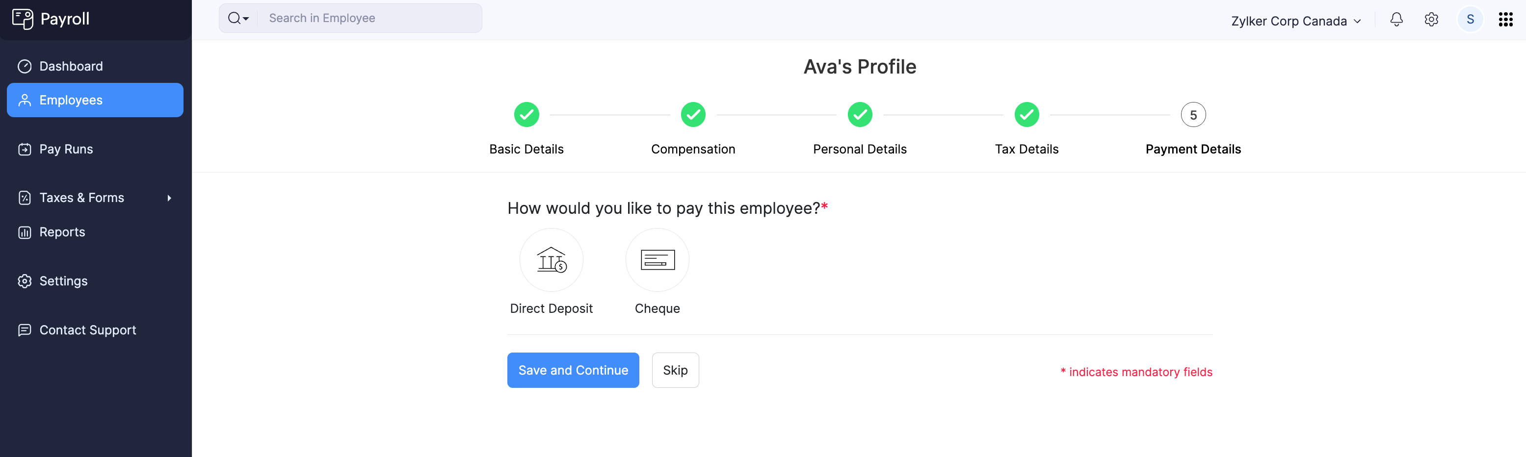 Select the Payment Mode to Pay the Employee