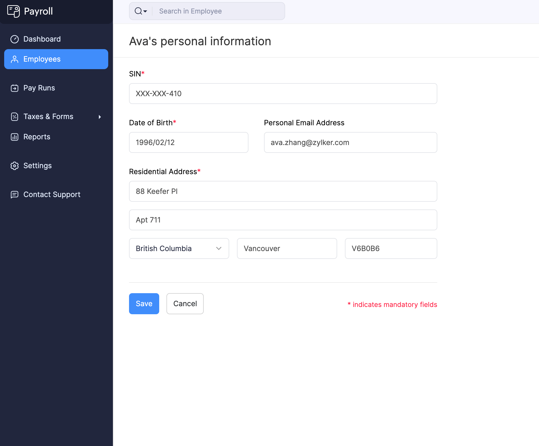 Edit the Personal Details of an Employee