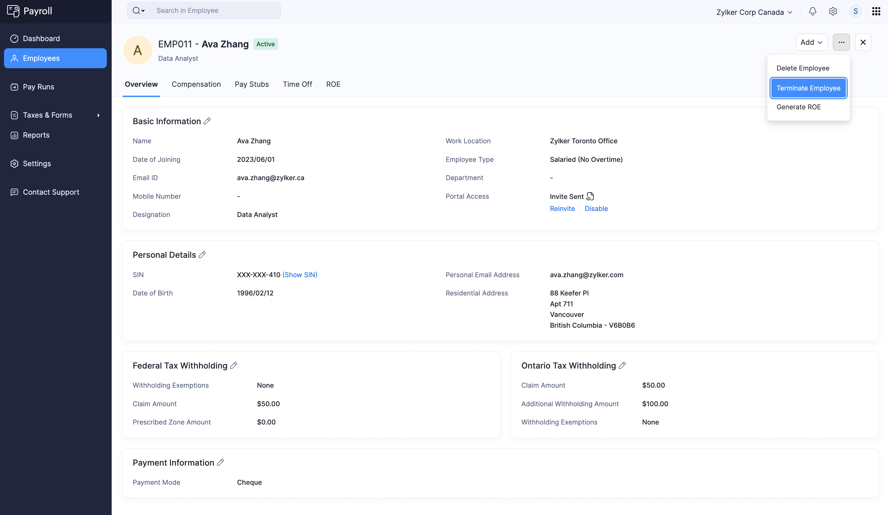 Terminate Employee Button