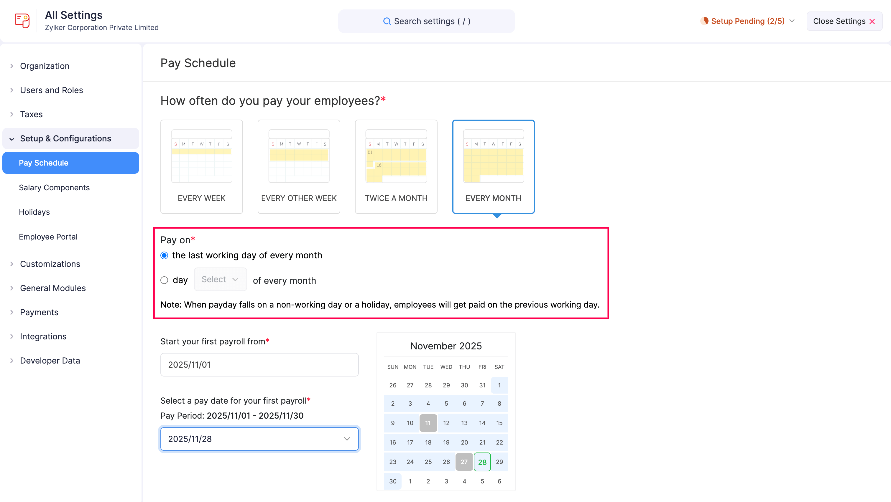 Pay Day for Once a Month
