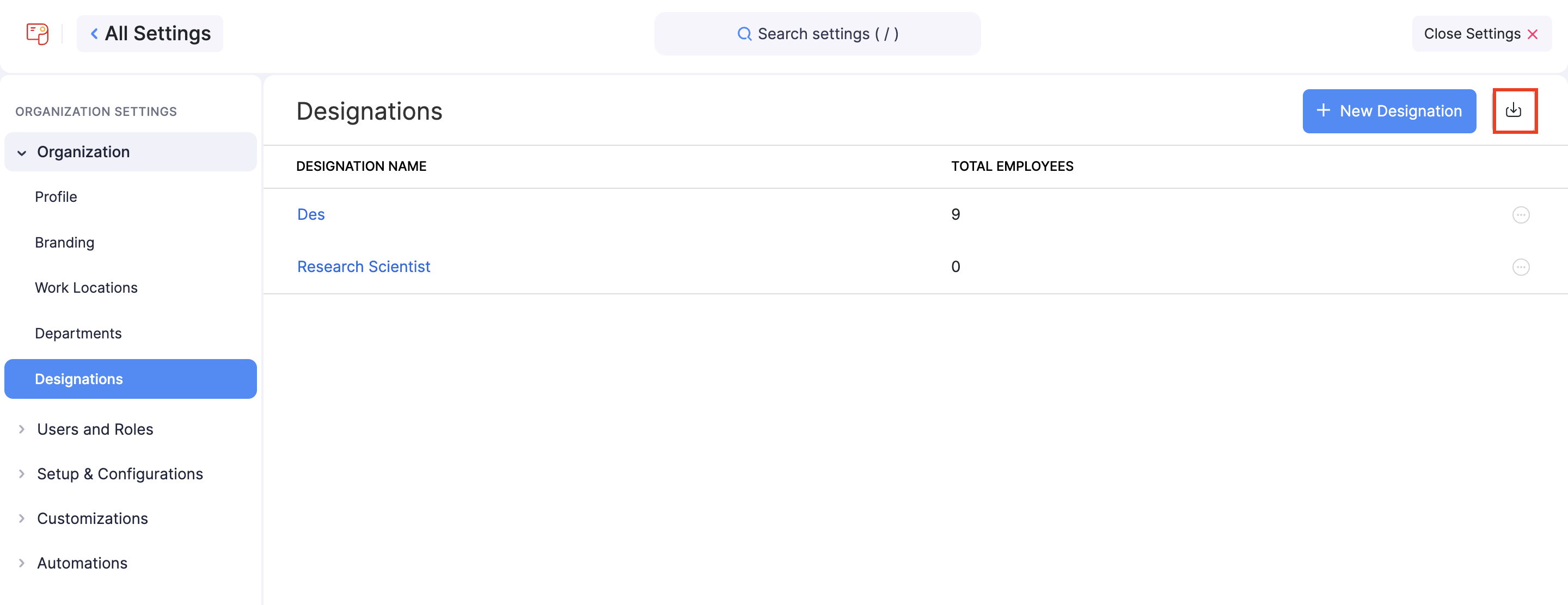 Departments and Designations