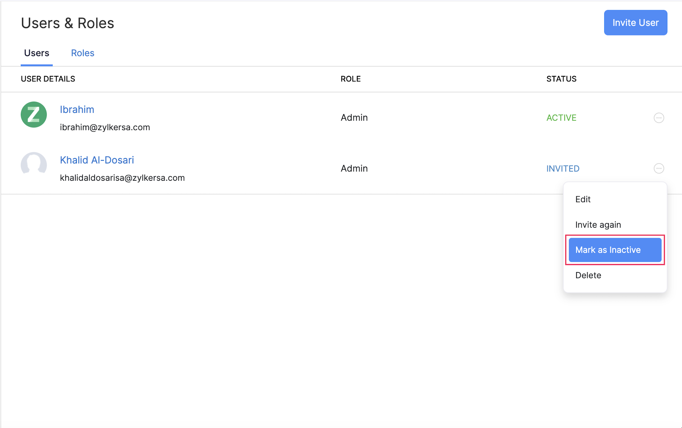 Mark a User as Inactive in Zoho Payroll