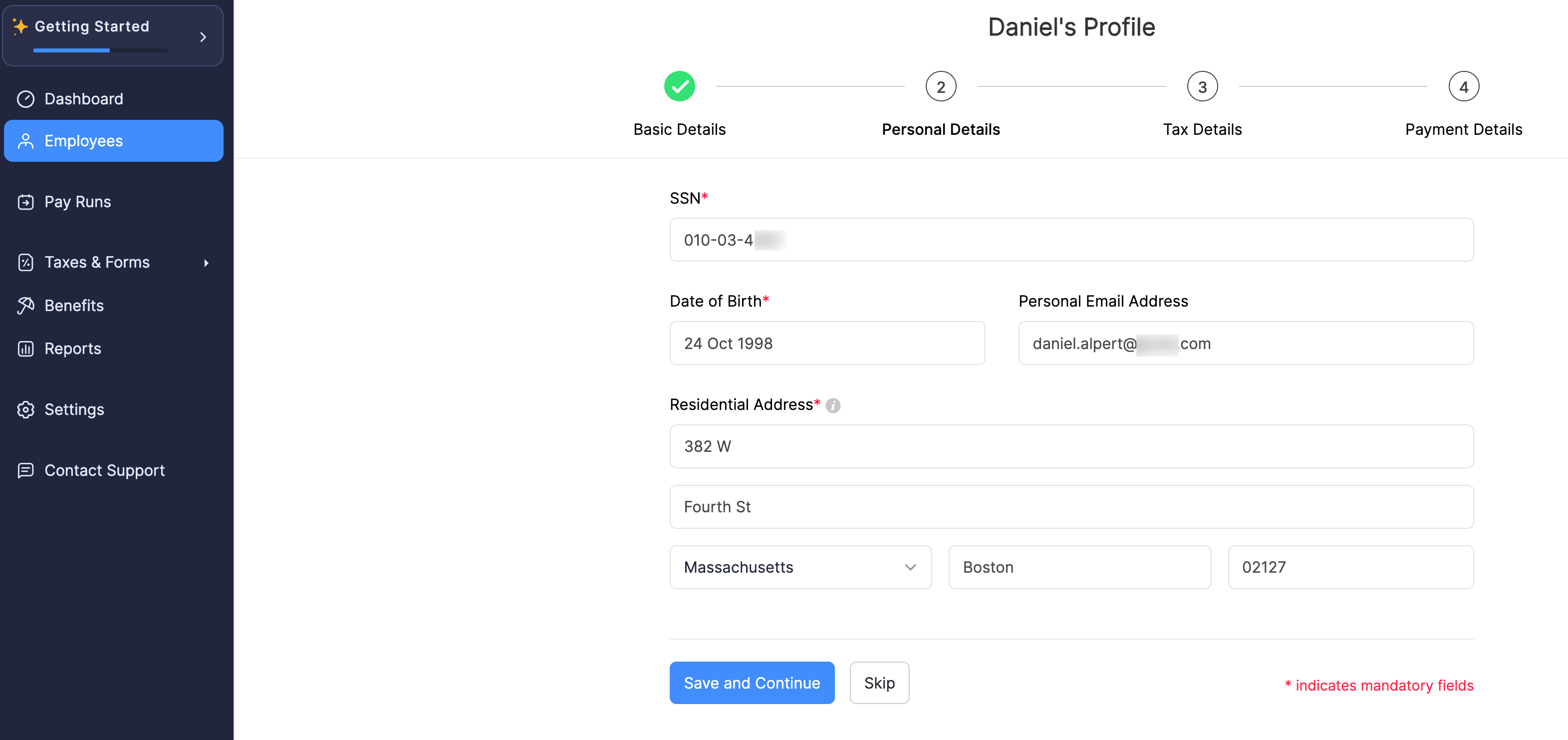 Provide Employee&rsquo;s Personal Details