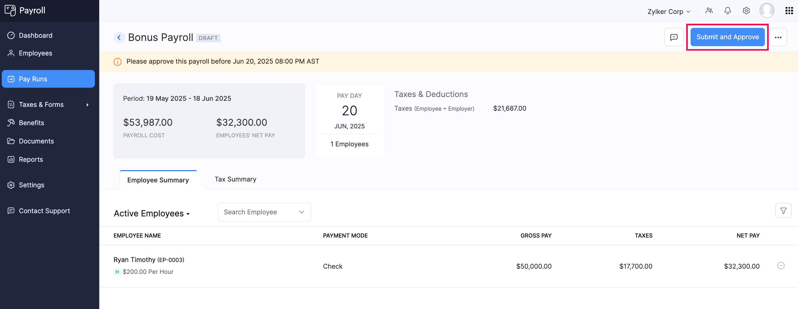 Submit and Approve Bonus Payroll