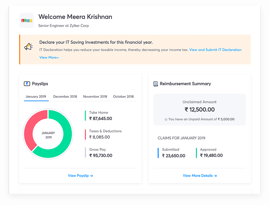 Zoho Payroll Employee Self-service