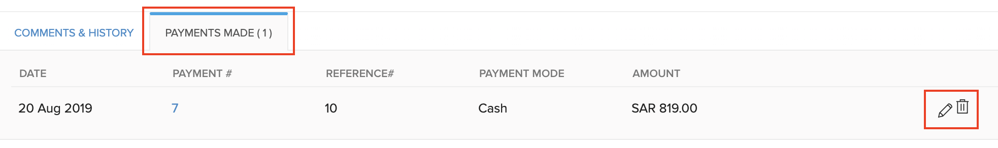 Payments Made Actions