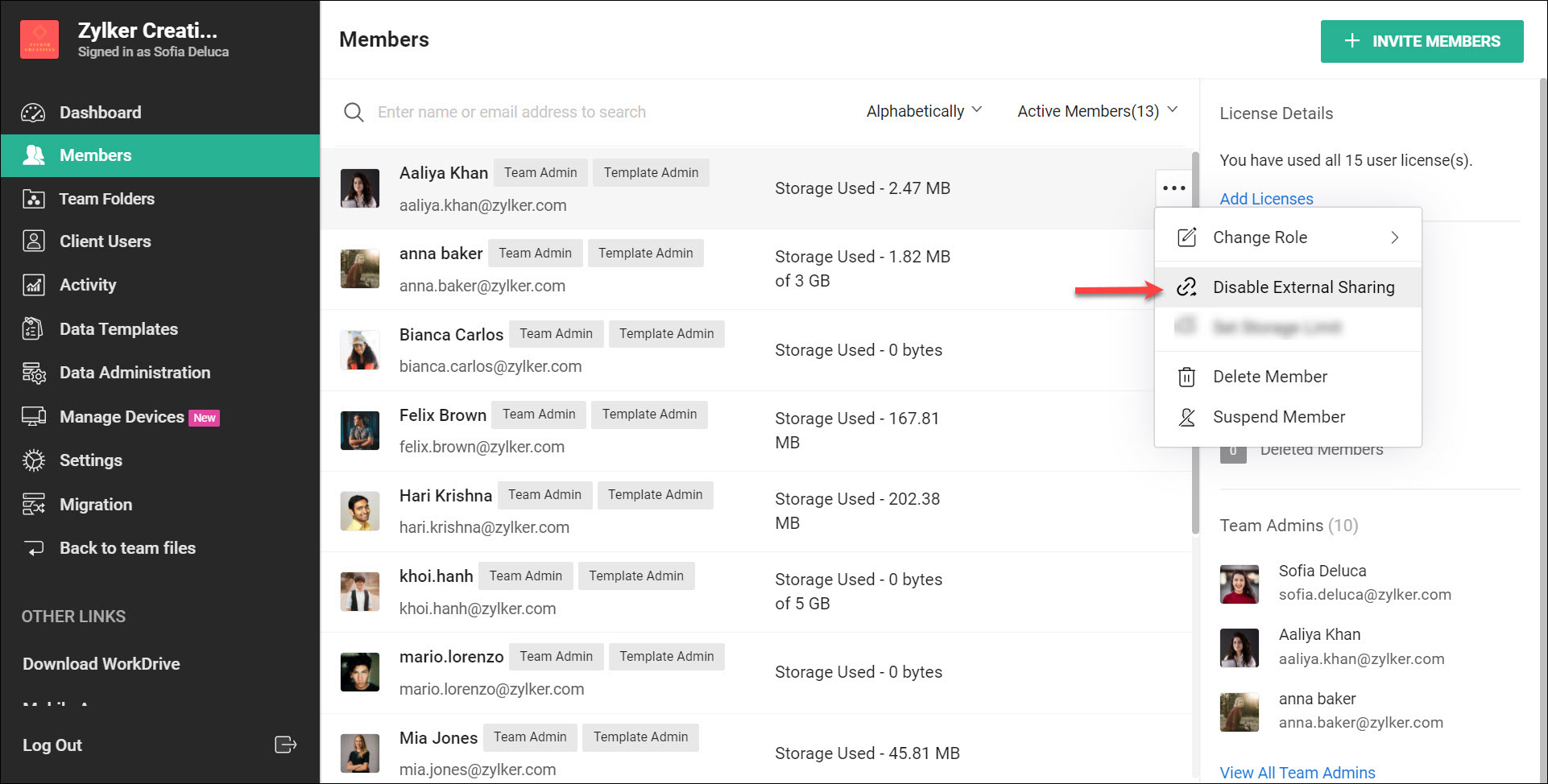 Manage external sharing in My Folders