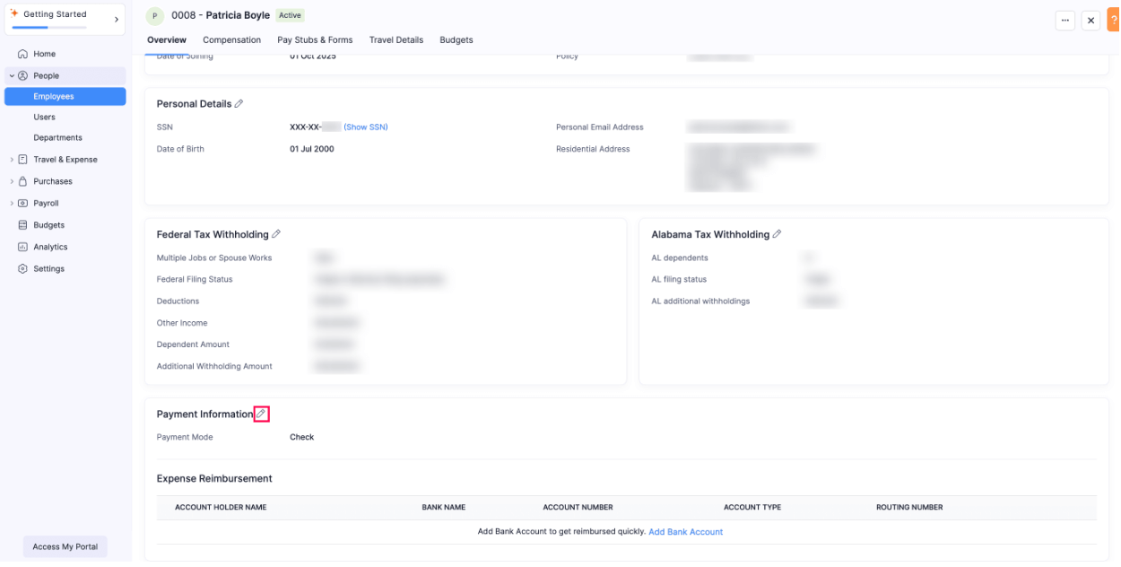 Edit Payment Information of Employee