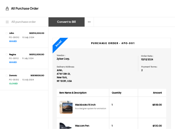 Purchase order Purchase order in Zoho Spend